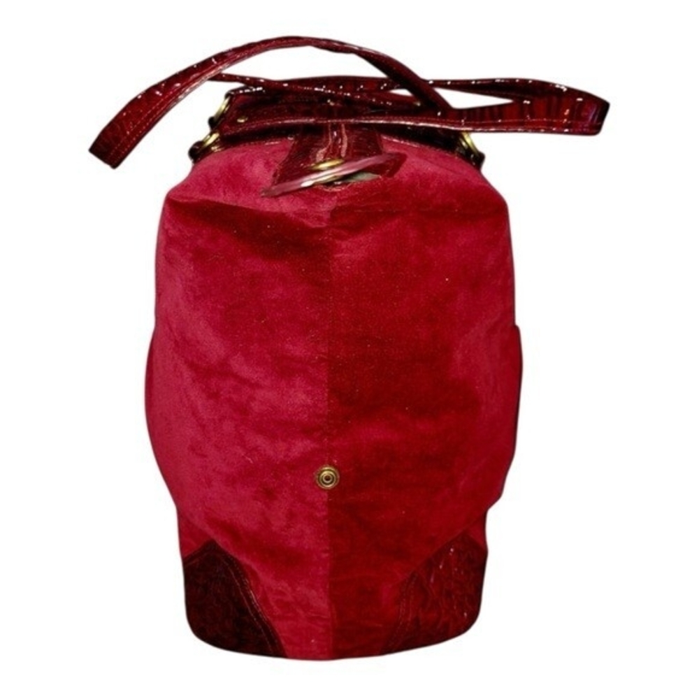 Burgundy Red Velvet Vegan Leather Trim Weekend Tote Shoulder Bag 22x15x8 NWOT - Picture 7 of 10
